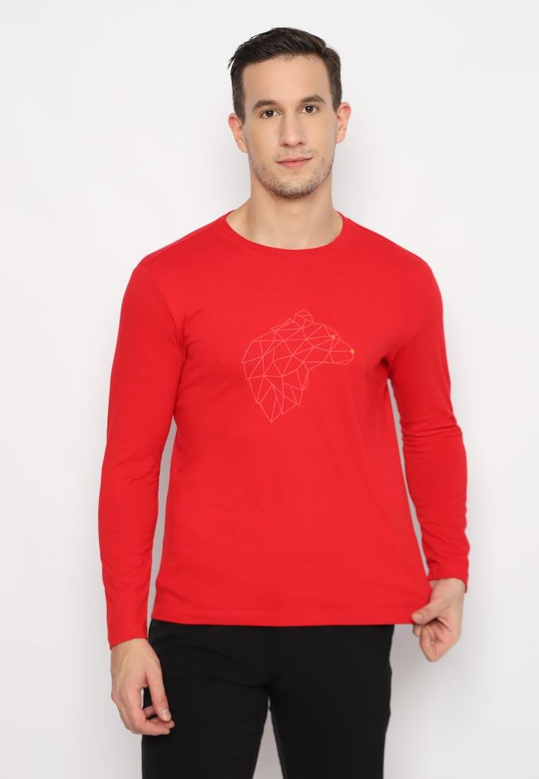 Jack Nicklaus Tron T-Shirt Pria Lengan Panjang Slim Fit Chili Red