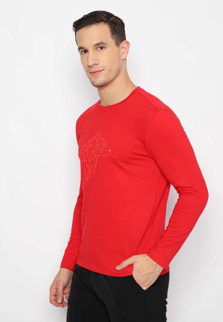 Jack Nicklaus Tron T-Shirt Pria Lengan Panjang Slim Fit Chili Red - Image 2