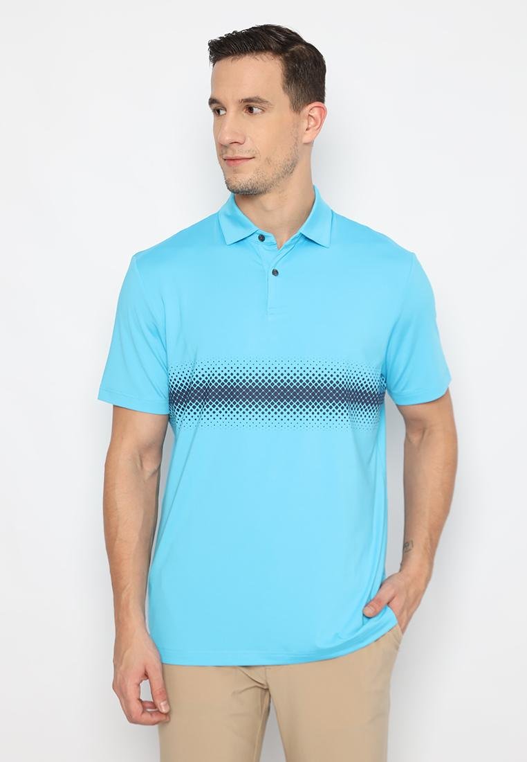 Jack Nicklaus Foggia Premium Knit Shirt Ombre Geometric Chest Stripe Polo Mediterranean Sea