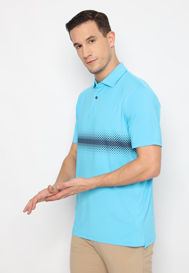Jack Nicklaus Foggia Premium Knit Shirt Ombre Geometric Chest Stripe Polo Mediterranean Sea - Image 2