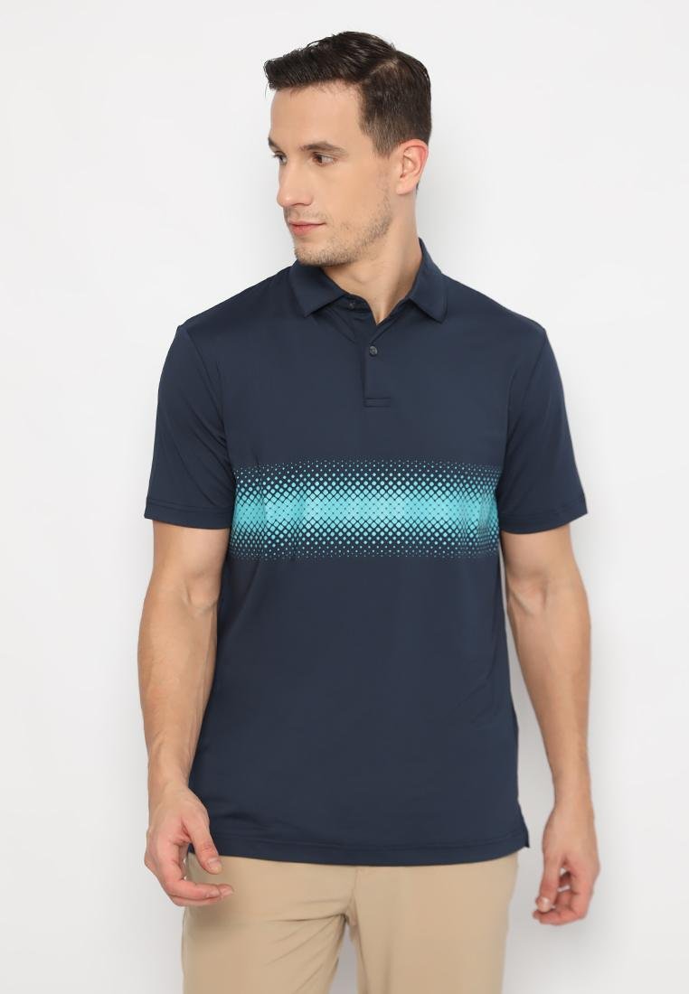 Jack Nicklaus Foggia Premium Knit Shirt Ombre Geometric Chest Stripe Polo Classic Navy