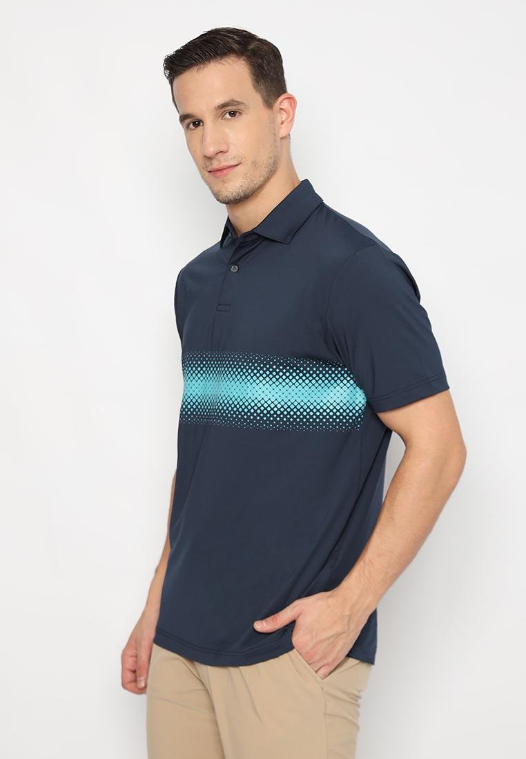 Jack Nicklaus Foggia Premium Knit Shirt Ombre Geometric Chest Stripe Polo Classic Navy - Image 2