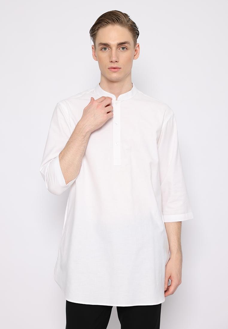 Jobb Daniyal Baju Koko Pria Kurta Lengan Pendek Regular Fit Putih