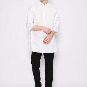 Jobb Daniyal Baju Koko Pria Kurta Lengan Pendek Regular Fit Putih