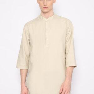 Jobb Daniyal Baju Koko Pria Kurta Lengan Pendek Regular Fit Beige