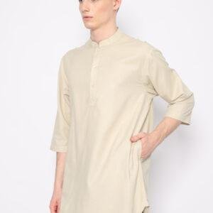 Jobb Daniyal Baju Koko Pria Kurta Lengan Pendek Regular Fit Beige