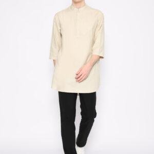 Jobb Daniyal Baju Koko Pria Kurta Lengan Pendek Regular Fit Beige