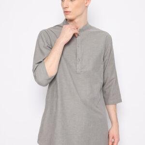 Jobb Daniyal Baju Koko Pria Kurta Lengan Pendek Regular Fit Abu-Abu