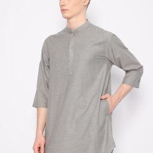 Jobb Daniyal Baju Koko Pria Kurta Lengan Pendek Regular Fit Abu-Abu