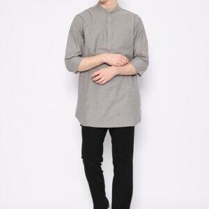 Jobb Daniyal Baju Koko Pria Kurta Lengan Pendek Regular Fit Abu-Abu