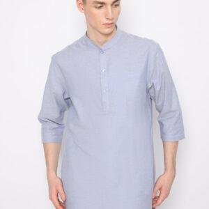 Jobb Daniyal Baju Koko Pria Kurta Lengan Pendek Regular Fit Biru