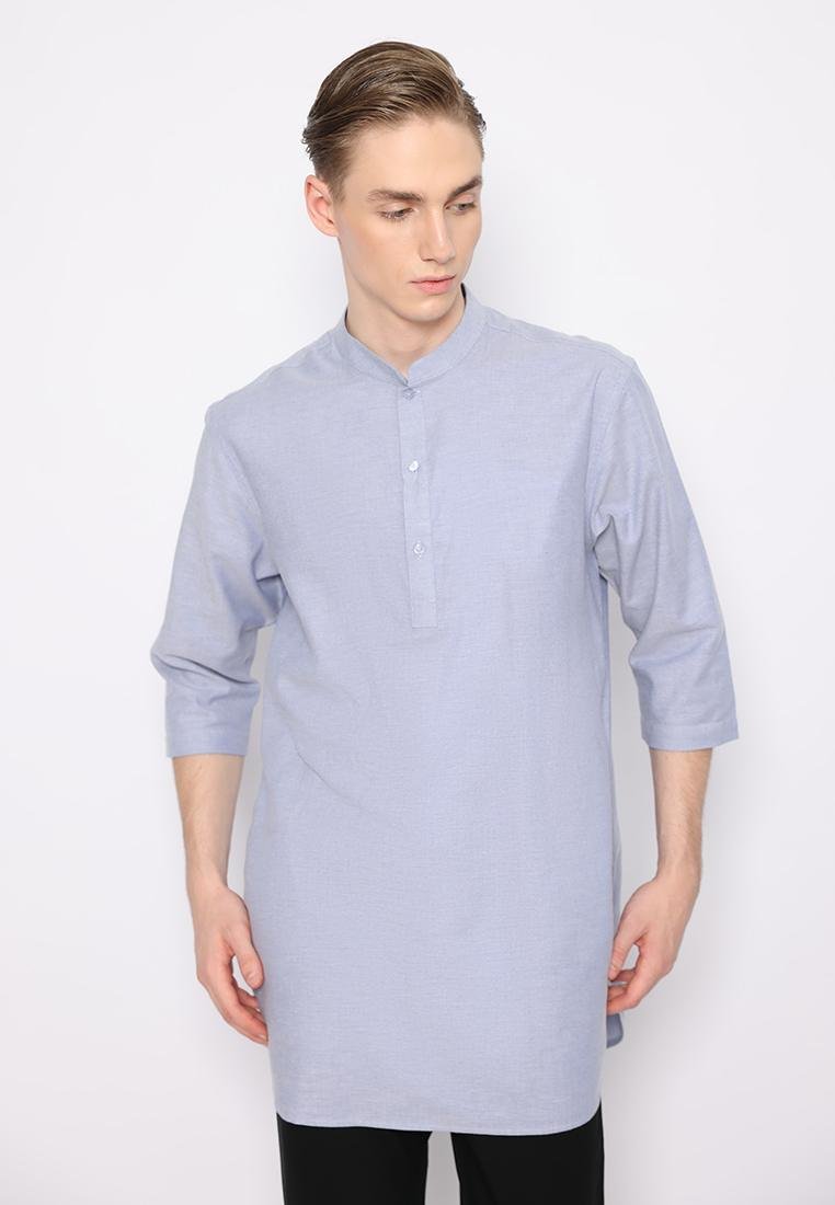 Jobb Daniyal Baju Koko Pria Kurta Lengan Pendek Regular Fit Biru