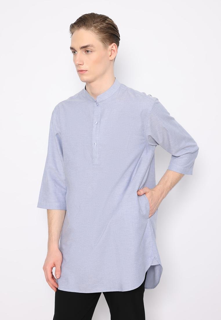 Jobb Daniyal Baju Koko Pria Kurta Lengan Pendek Regular Fit Biru - Image 2