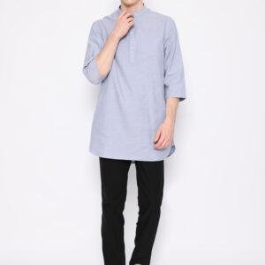 Jobb Daniyal Baju Koko Pria Kurta Lengan Pendek Regular Fit Biru
