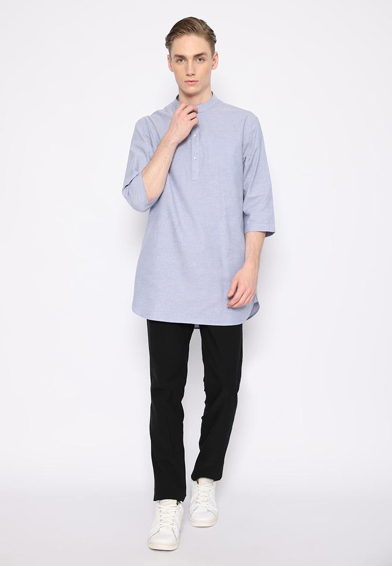 Jobb Daniyal Baju Koko Pria Kurta Lengan Pendek Regular Fit Biru - Image 4
