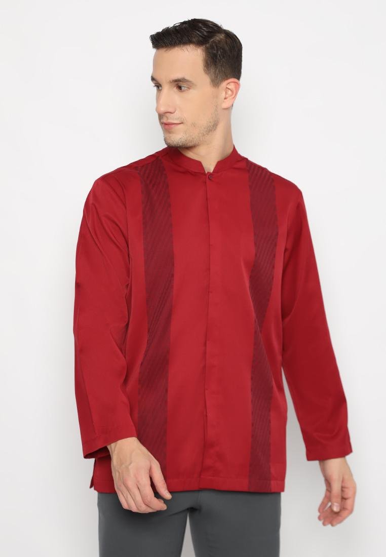 Jobb Aljazair Koko Pria Lengan Panjang Regular Fit Maroon