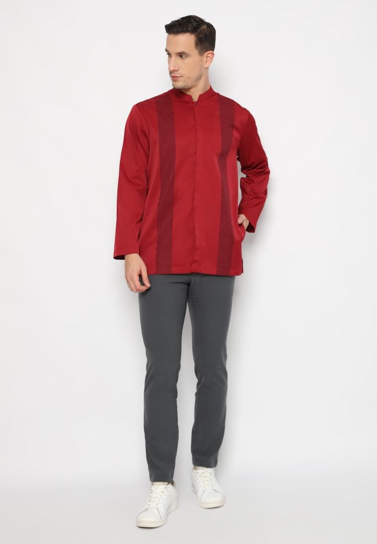 Jobb Aljazair Koko Pria Lengan Panjang Regular Fit Maroon - Image 4